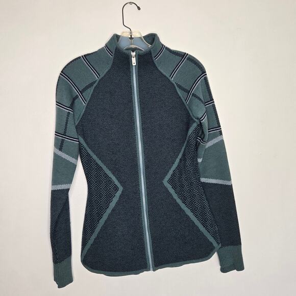Smartwool Dacono Ski Full-Zip Sweater Green Wool Geometric Women Small - Picture 8 of 11